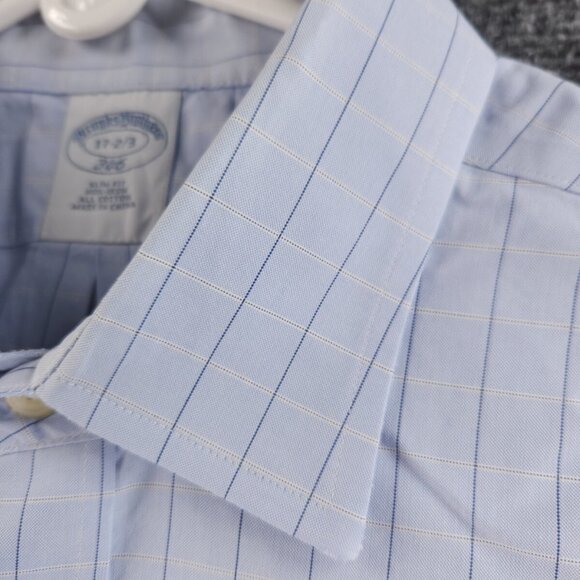 Brooks Brothers Blue Non-Iron Check Slim 17 2/3 Cotton Button Up Shirt Men Adult - Picture 7 of 16